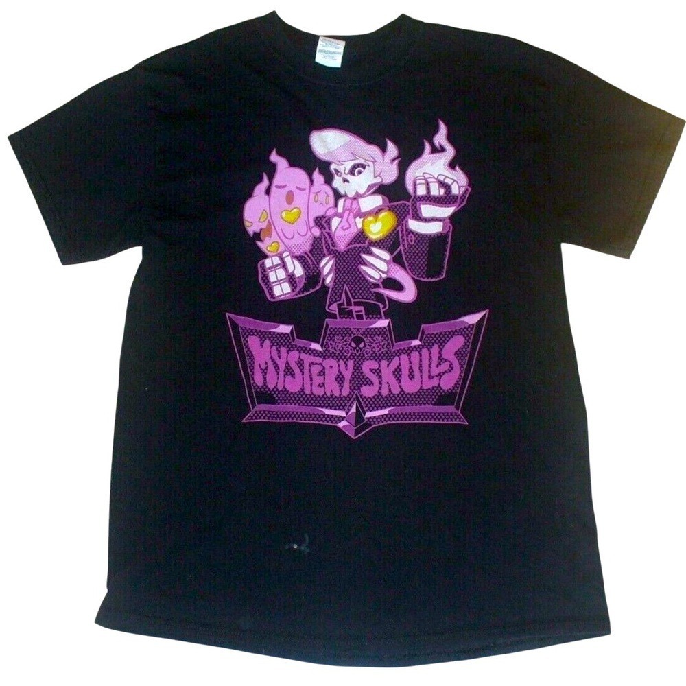 Mystery Skulls Purple Graphic Band Tee Black Cotton Shirt M Streetwear Music GUC - Picture 5 of 16